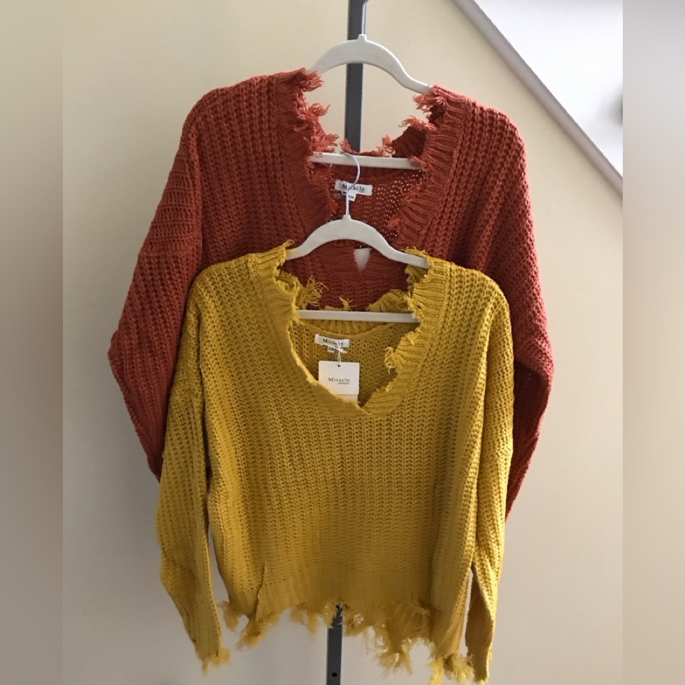 Miracle V-Neck Sweaters in Mustard Yellow and Rust